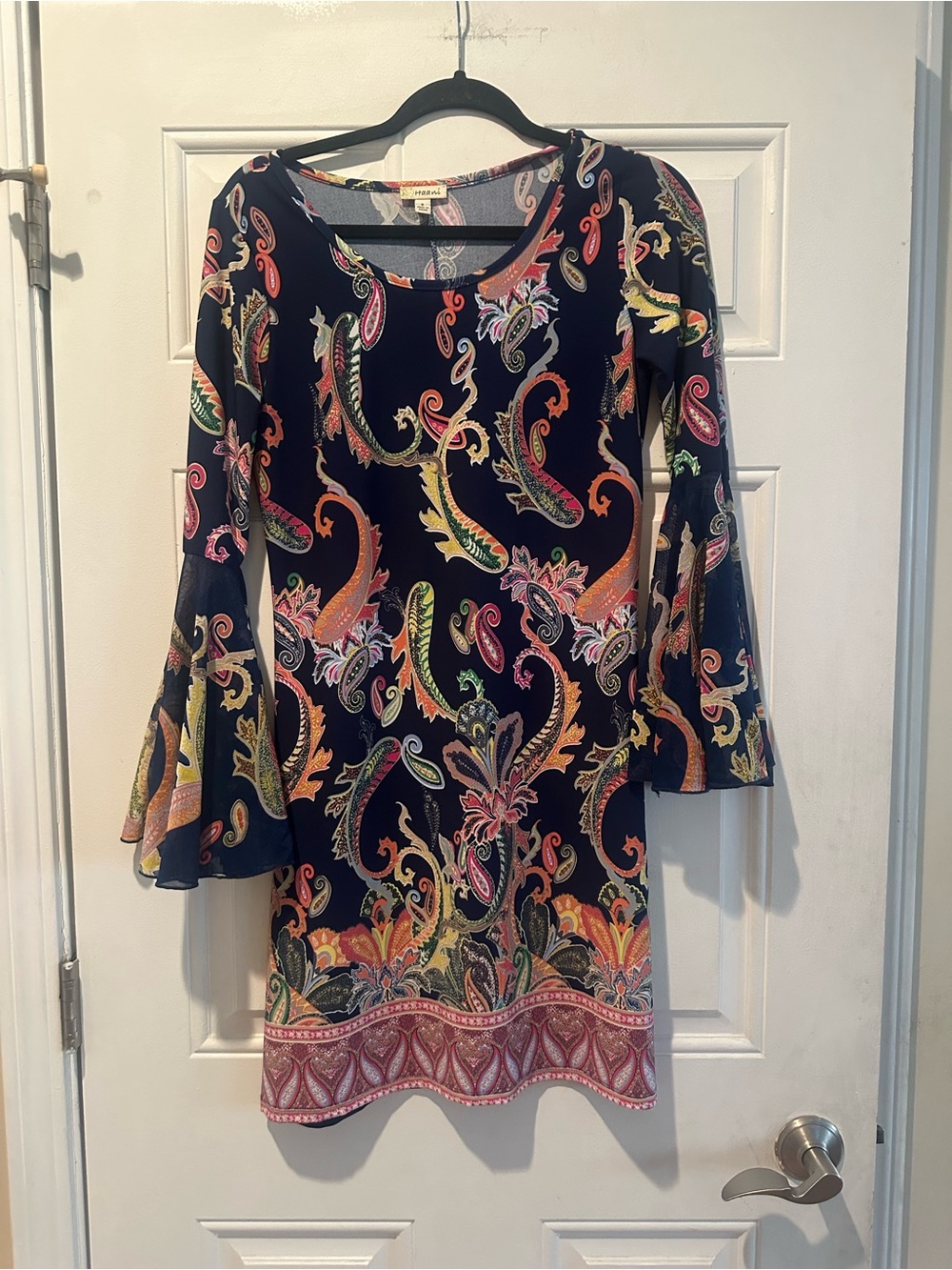 Haani Navy Multicolor Paisley Bell-Sleeve Tunic Dress-Pretty!